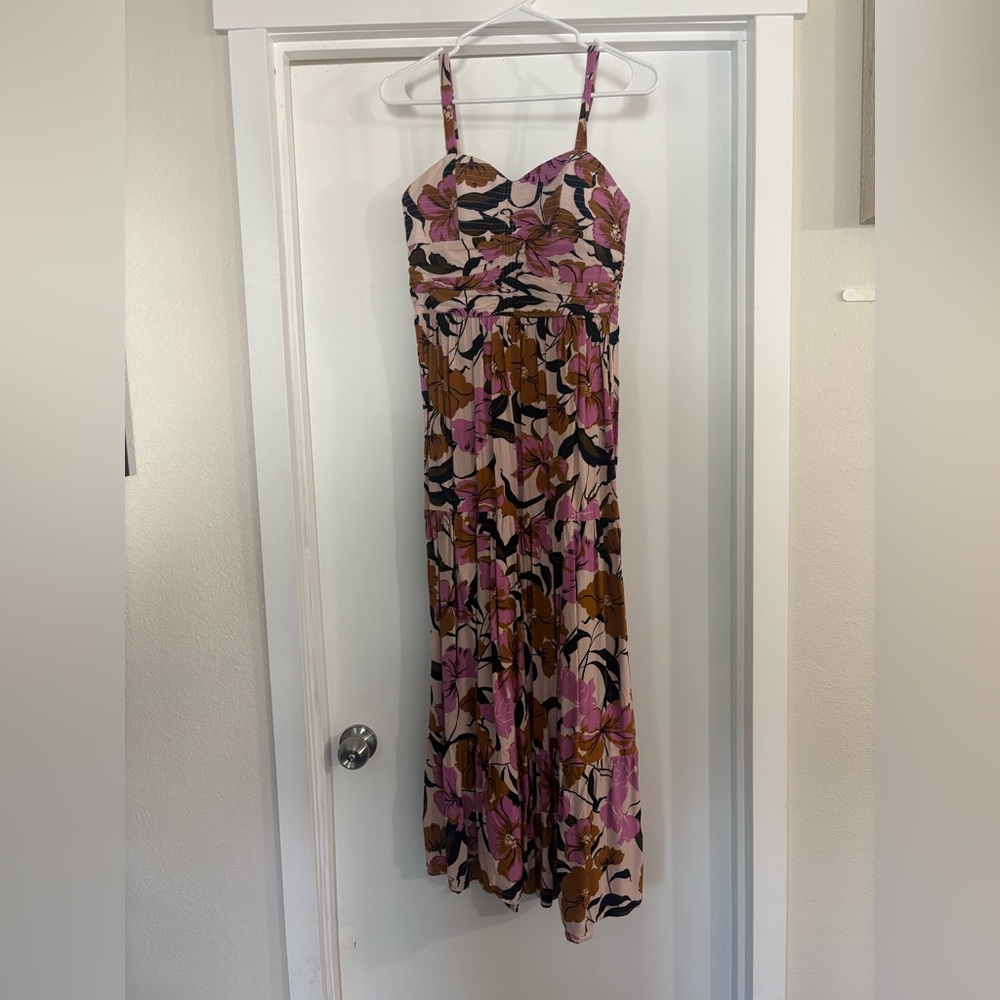 Maurices Pink and Brown Floral Spaghetti-Strap Maxi Dress
